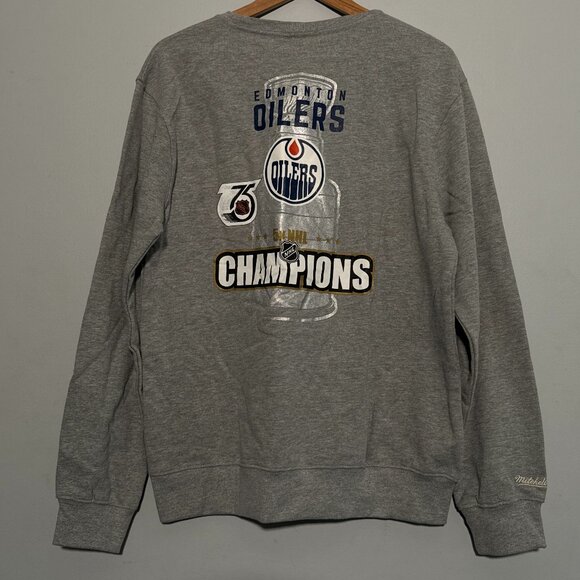 NWT Mitchell & Ness Edmonton Oilers NHL Hockey Crewneck Hoodie 75 Champs M NEW - Picture 2 of 7